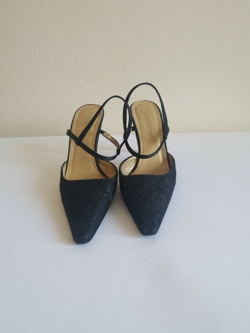Ann Taylor Black Pointed-Toe Slingback Heels - Women